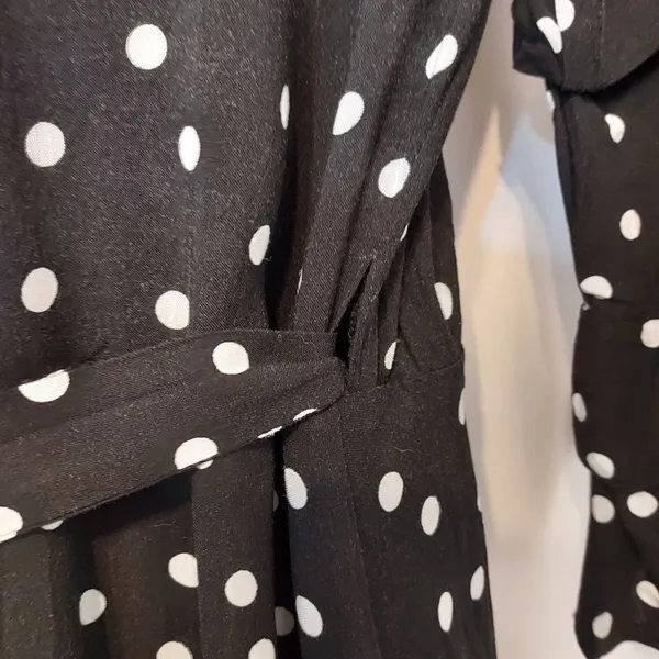 Lulu's Black White Polka Dot Tiered Ruffle 3/4 Sleeve Midi Tie Wrap Dress Small - Image 6