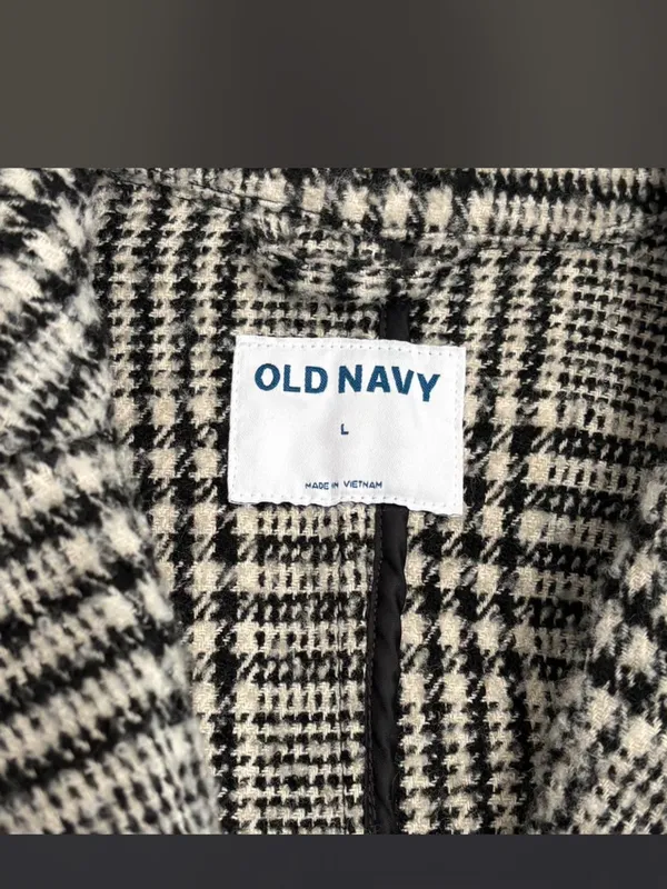 Old Navy | Black & White Plaid Belted Trench Coat | Women’s Size Large - Image 5