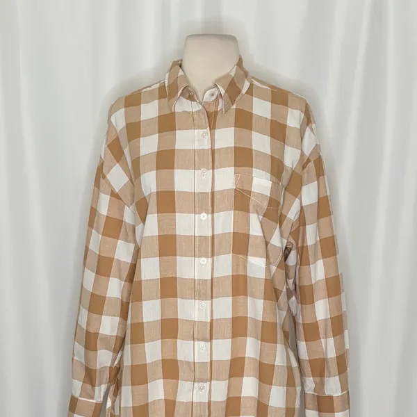 Anthropologie MAEVE Bennet Buttondown Buffalo Check Shirt Brown White Small - Image 3