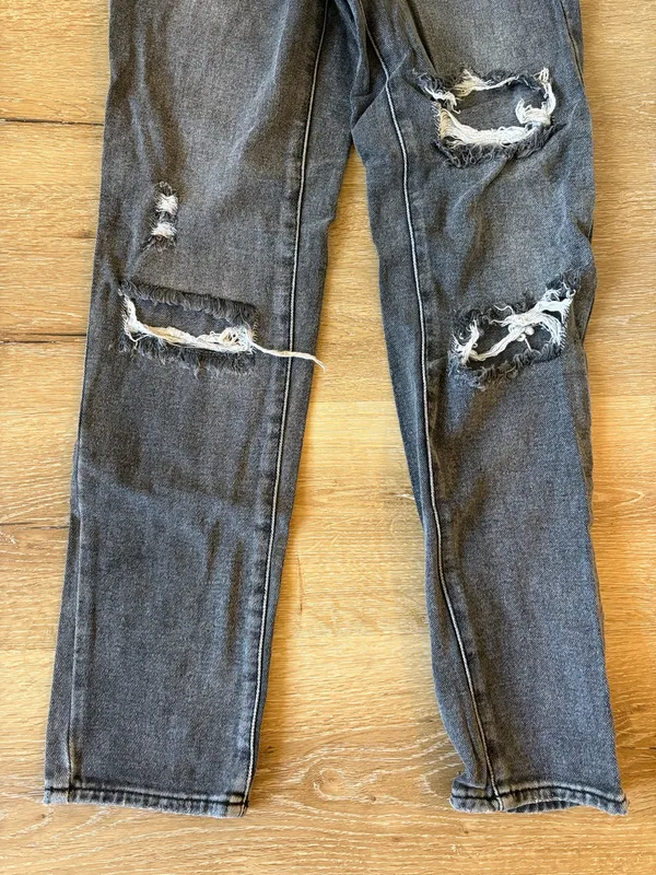 Black Washed Denim Mom Jeans - Image 2