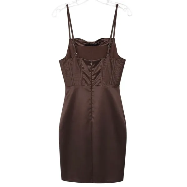 Brown Sleeveless Corset Mini Dress Structured Bodice Boning Women's Size XS - Image 2