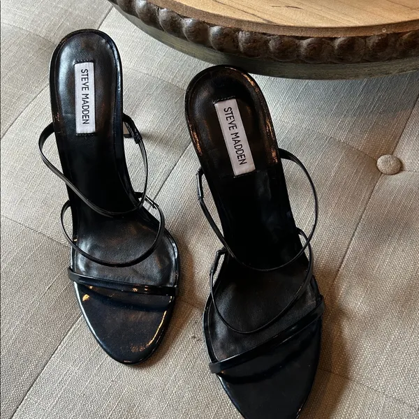 Steve Madden Kamea Black Patent Leather Strappy Slip On Heels Size 11M - Image 8