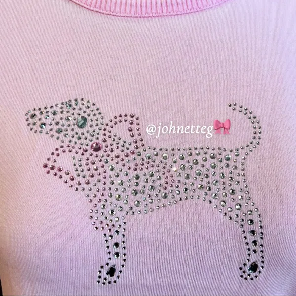 🎀🍭PINK x LoveShackFancy Cotton Retro Tee Pink Lollipop Wash Bling Dog Graphic L - Image 3