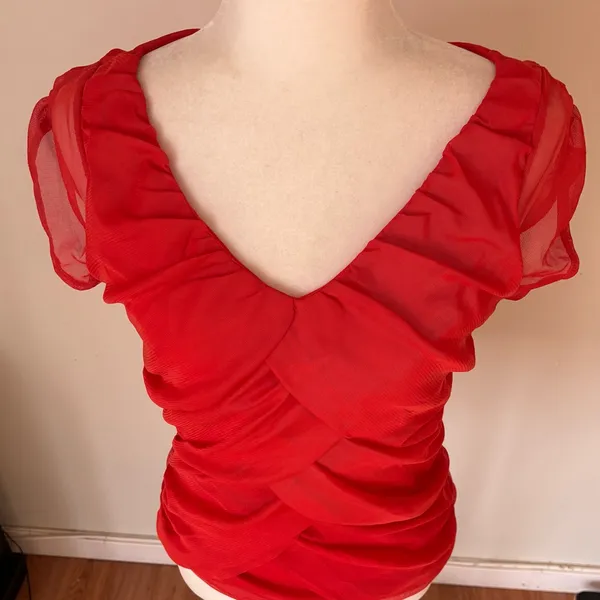 For Cynthia Vibrant Orange Red Tiered Mesh Cap Sleeve Top Size S - Image 2