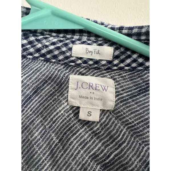 J. Crew Boy Fit Navy Blue White Gingham Checked Button Down Shirt Small Cotton - Image 3