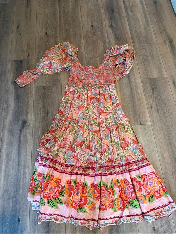 FARM Rio Macaw Smocked Midi Dress- size Large - Image 9