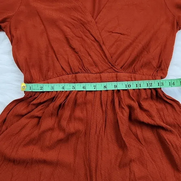 Urban Outfitters Mona Surplice Long Sleeve Romper Sz‎ Medium Rust Orange Viscos - Image 9