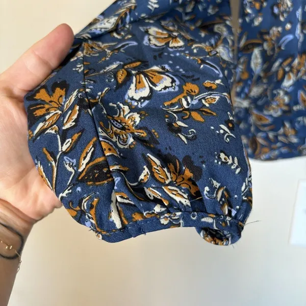 Drew‎ Ms Navy Blue Floral Print Button Front Long Sleeve Jacket / Blouse Med - Image 3