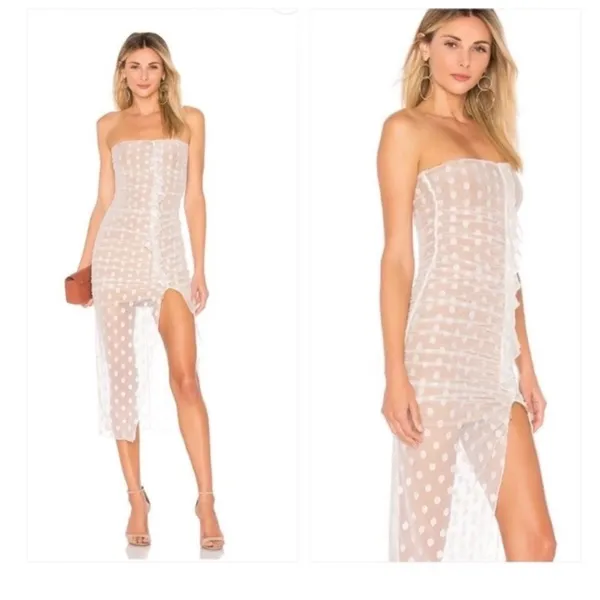 Majorelle White Mesh Polka Dot Brady Dress Revolve Bodycon Midi XL - Image 2
