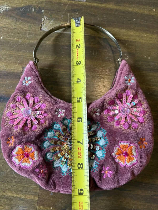 Y2K Beaded Mini Purse Floral Embroidery Velvet Arch Kiss Lock Boho Whimsigoth - Image 2
