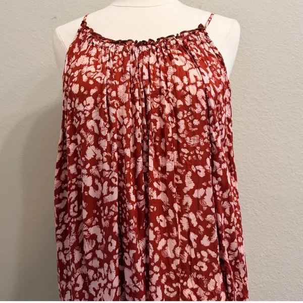 Anthropologie Low Back Flounced Maxi Lounge Dress‎ Size Large Rust Brown Floral - Image 7