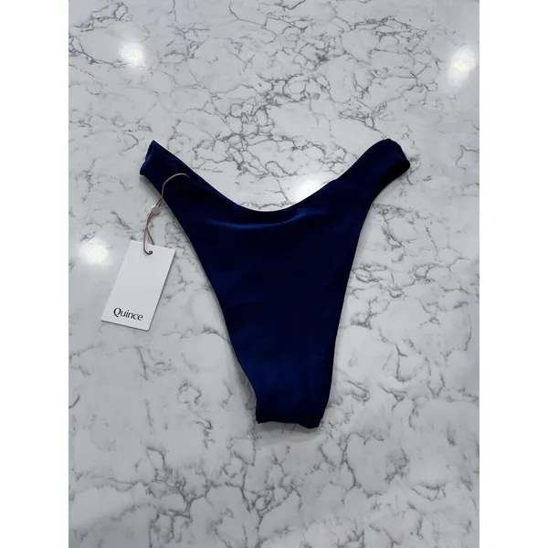 NWT Quince Deep Navy High Rise High Leg Dipped Bikini Bottom Size Small - Image 2