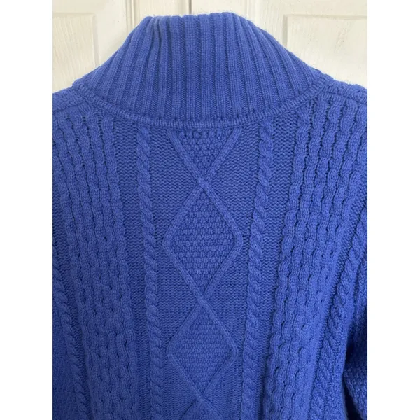LL Bean Merino Wool Blend Royal Blue Cable Knit Button Front Cardigan XL - Image 5