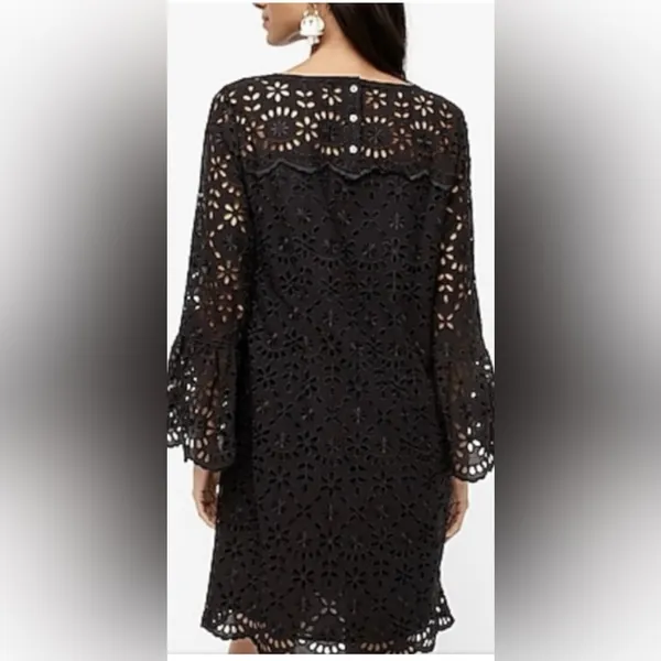 J.Crew Black Bell Sleeve Dress Embroidered Eyelet Size‎ 4 - Image 2