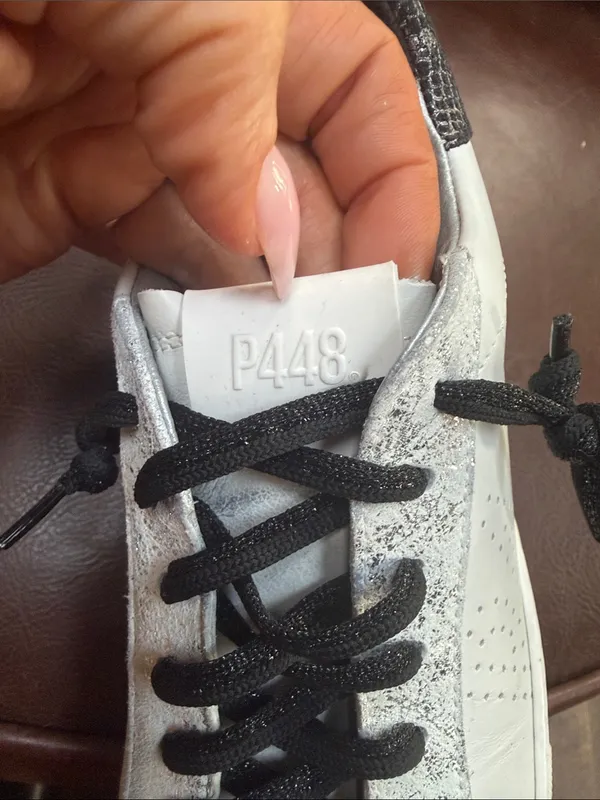 P448 White Sneakers with Black Snake-Print Heel - Image 4