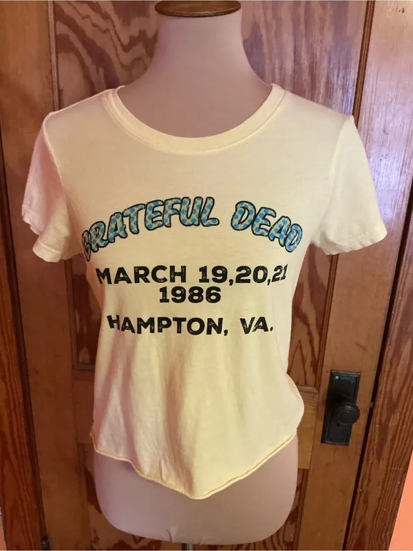 Grateful Dead Hampton VA 1986 Yellow Organic Cotton Baby Tee Medium - Image 7
