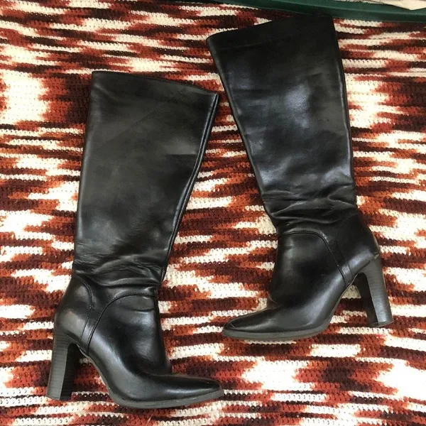 Black Subversive manmade leather knee-high boots chuny heels Gothic Grunge Retro Y2K Size 7M - Image 3