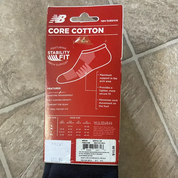 New Balance Unisex Black Core Cotton Athletic Socks - 4 Pack - Image 3