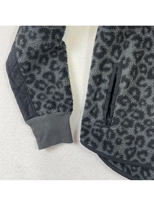 Abercrombie & Fitch Snap-Up Fleece Leopard Print Pullover Asymmetrical Sz Medium - Image 6