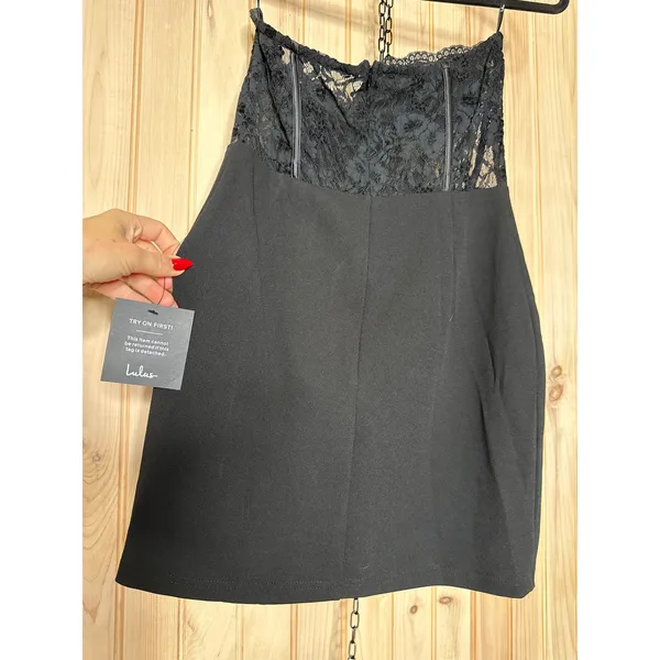 NWT Lulus Sultry Persona Black Lace Strapless Bustier Bodycon Mini Dress Party M - Image 6