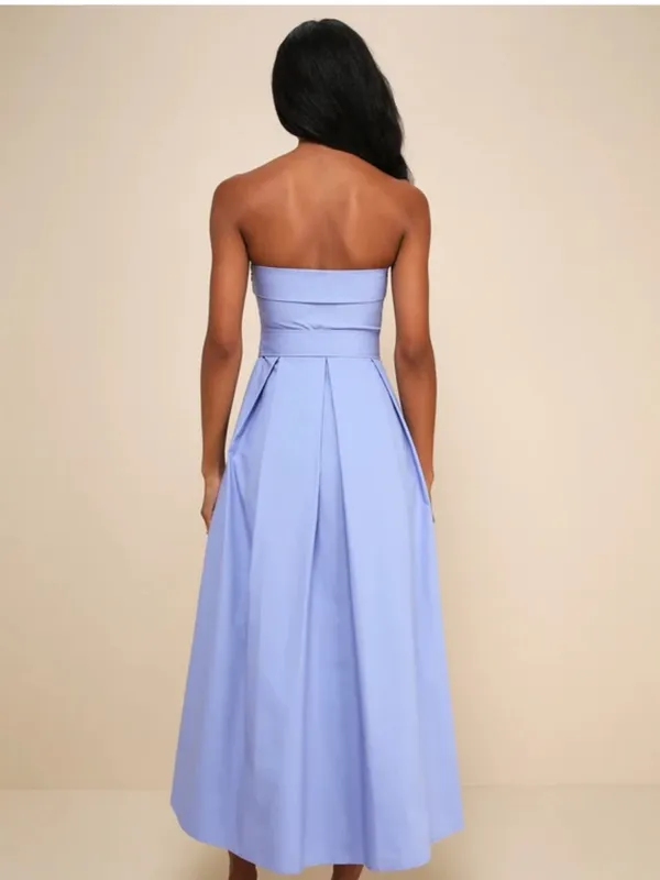 Lulus Trendsetting Choice Periwinkle Strapless Midi Dress With Pockets Size XS - Image 2