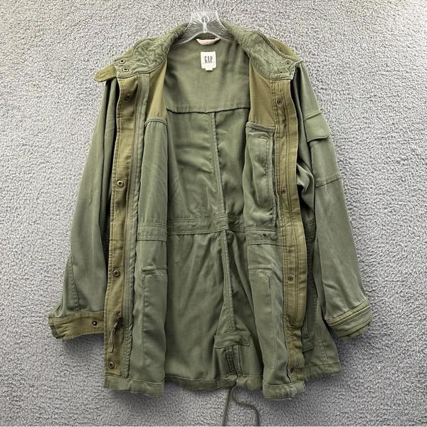 GAP Parka Utility Long Jacket Olive Green Full Zip Military Gorpcore Women's M‎ - Image 2