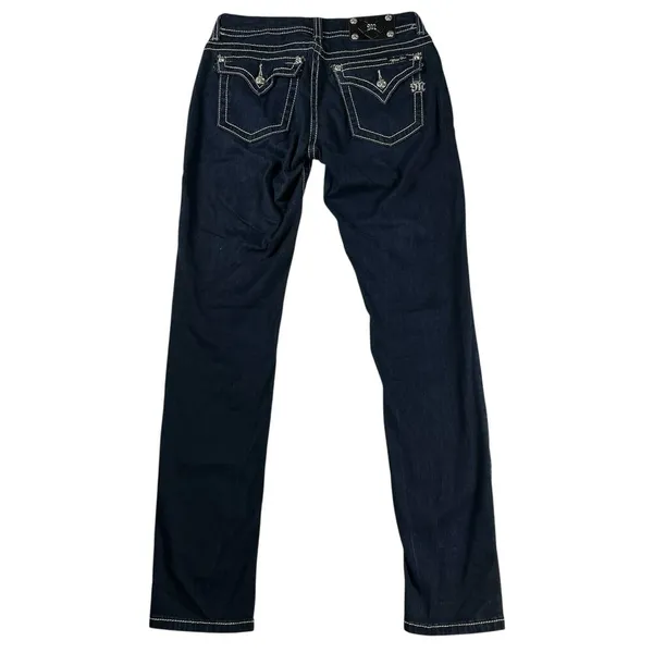 Miss Me Skinny Jeans Dark Wash Embellished Flap Pockets Thick Stitching Size 30 - Image 5