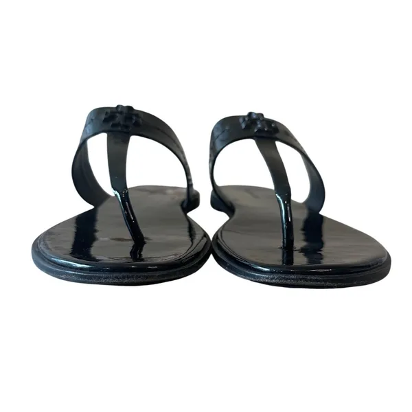 Tory‎ Burch Emmy Patent Leather Sandals Black Glossy Logo Thong Slides 9.5 - Image 2