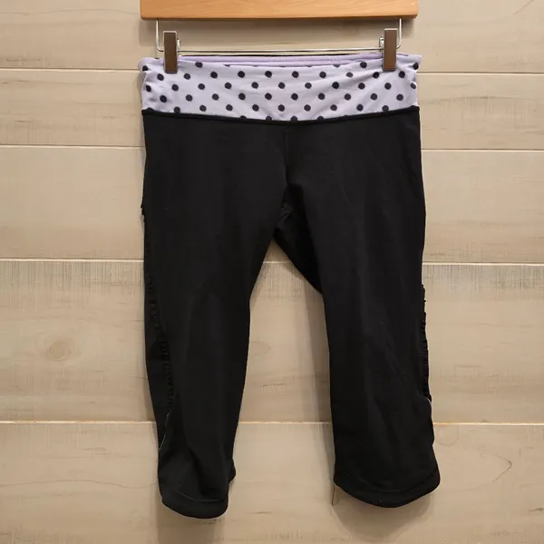 {8} Lululemon Run Fast And Free Crop Black / High Noon Dot Lilac Black Lilac - Image 3