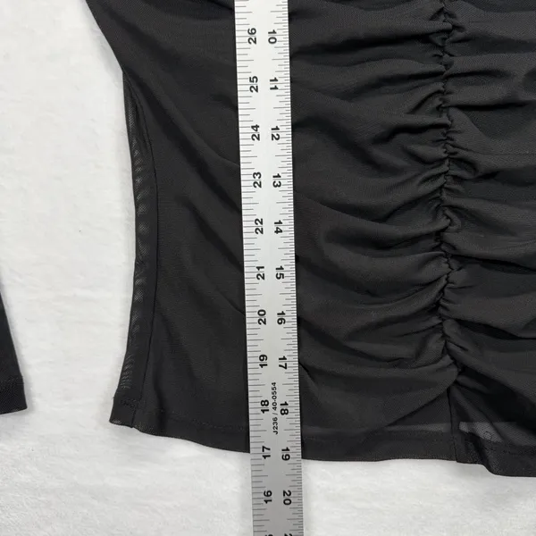 Garage Mesh Top Ruched Long Sleeve See Through‎ Black Blouse Large - Image 3