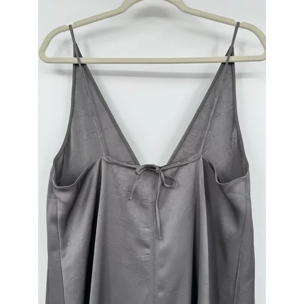 ZARA V-Neck Hammered Satin Maxi Slip Dress Sz L Gray Grunge Luxury Minimalist - Image 4
