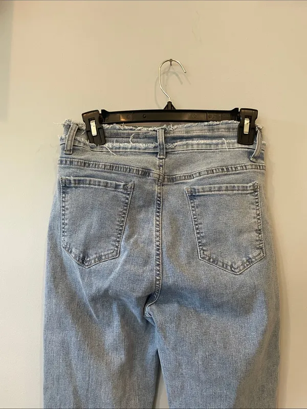 Women’s Light Blue Frayed Stripe Flared Jeans - Image 4