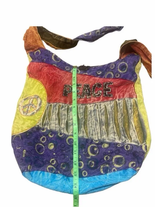 Vintage Peace Patchwork Hippie Hobo Bag Boho Slouchy Shoulder Purse - Image 7