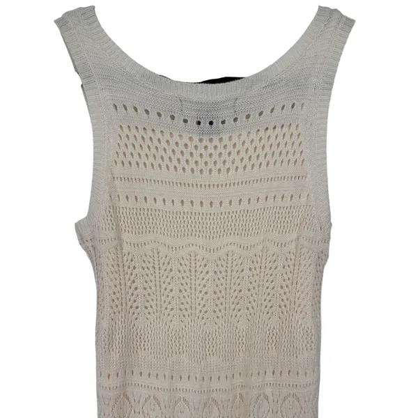 Tahari Womens Open Knit Sleeveless Maxi Dress Cream Size Small Resortwear Beach - Image 5