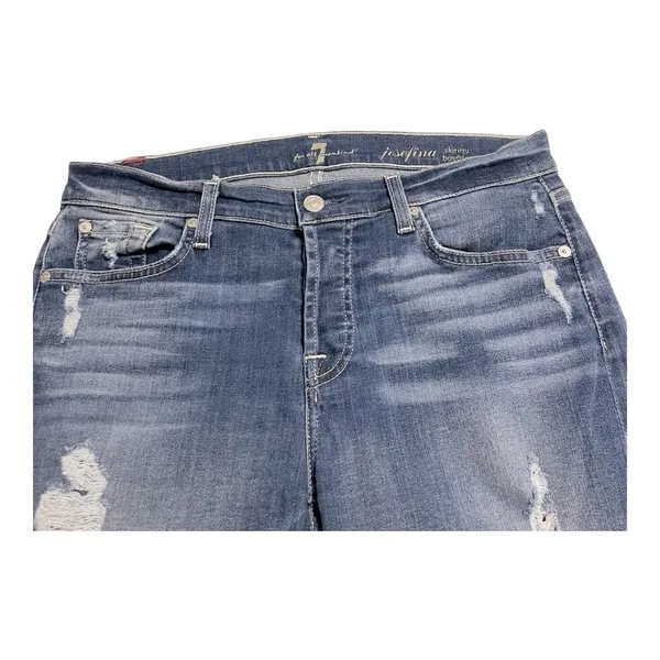 7 For All Mankind Josefina Skinny Boyfriend Jeans Size 28 mid Wash Distressed - Image 5