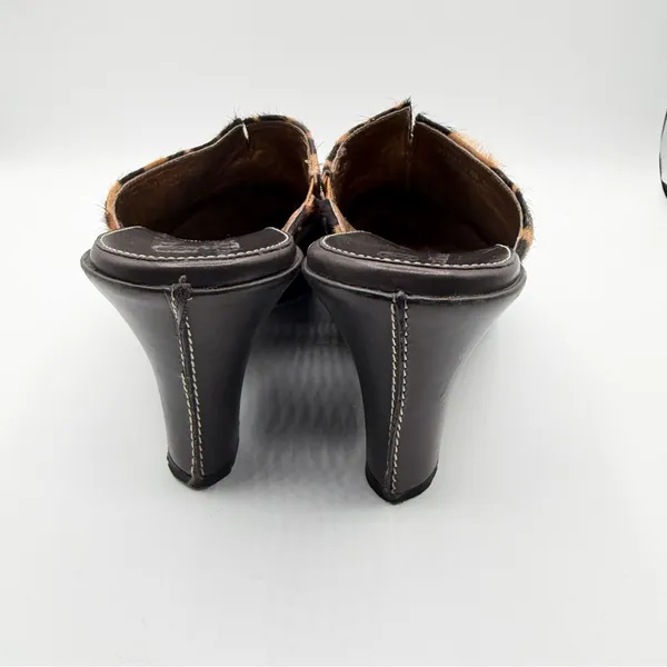 Cole Haan Leopard Calf Hair Horsebit Mule Heels Brown Black Womens 7.5B Brazil - Image 4
