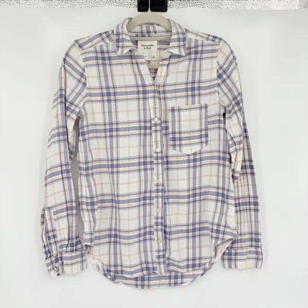 Abercrombie Fitch Plaid Flannel Womens Top Sz S Coastal Preppy Light Academia - Image 2