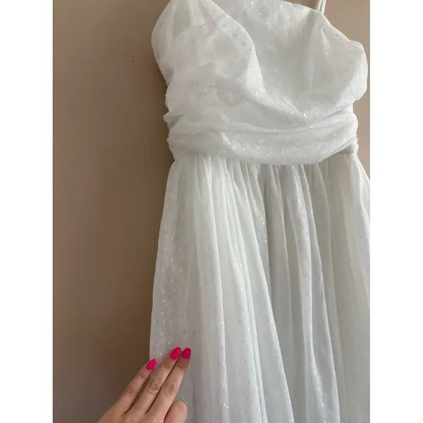 Lulus Darling Sweetheart White Swiss Dot Ruched Midi Dress Size XS bridal Shower - Image 11