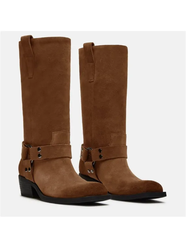 Steve Madden RUSKIN Moto boots Brown Chestnut Suede Leather country Cowgirl 8M - Image 3