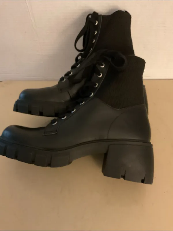 Steve Madden women leather Black Lace-Up Combat Nanet Boots US 9.5 - Image 8