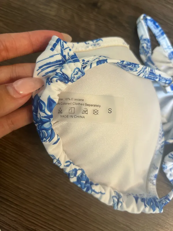 Blue/White Toile Floral Print Bikini Set Blue - Image 3