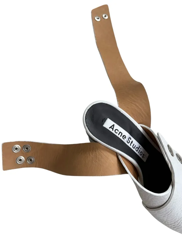 Like New Acne Studios Leather Pica Bamboo Heel Ankle Wrap Sandals White Size - Image 8