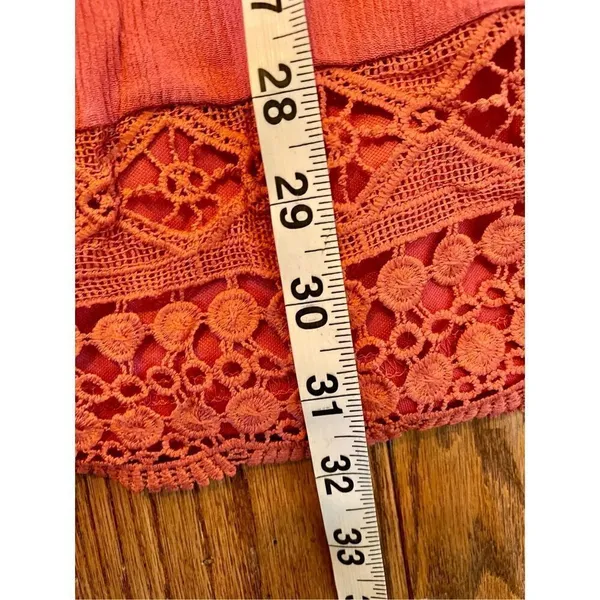 Altar’d state orange coral crochet trim bell sleeve dress m - Image 7