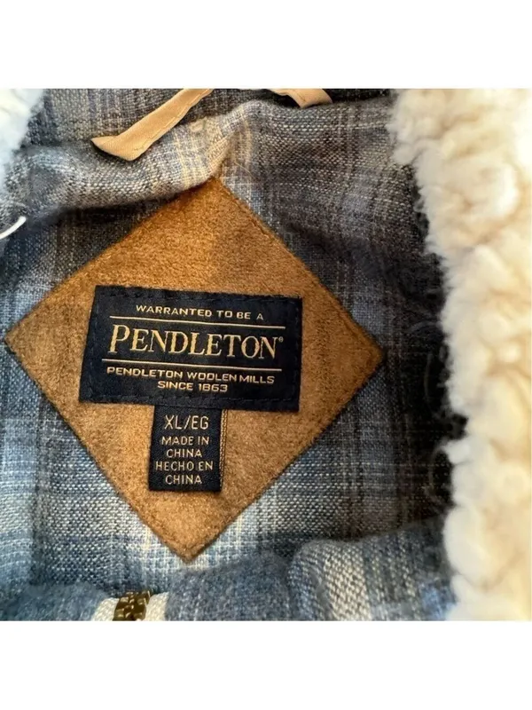 Pendleton Beige Sherpa Zip Up Jacket Plaid Pocket Size XL - Image 6