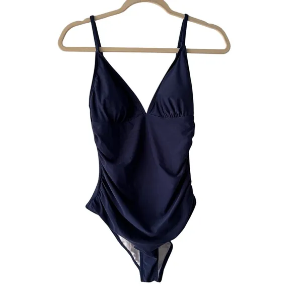 Cupshe Navy Blue Ruched V-Neck One Piece Swimsuit M‎ - Image 6