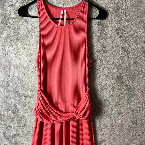 Anthropologie Ribbed Kingsolver Dress MD Handkerchief Hem‎ Coral Summer Tropical - Image 7