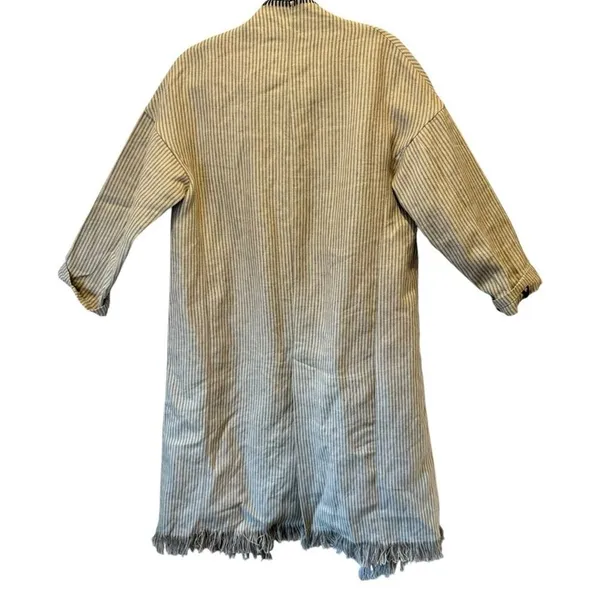 Zara Woman 100% Linen Striped Duster Coat Whipstitch Trim Beige XS Open‎ Front - Image 3