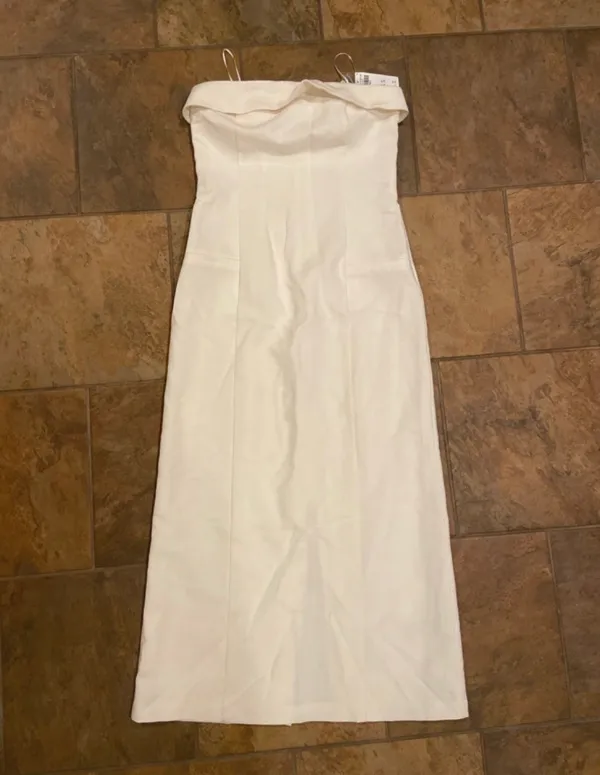 Abercrombie & Fitch White Bodycon Strapless Midi Dress - Image 2