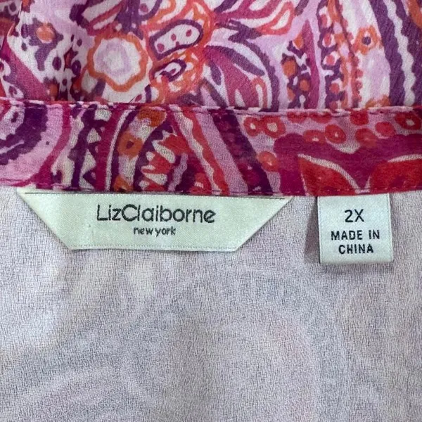 Liz Claiborne Pink and Purple Paisley Print Blouse Plus Size 2X - Image 5