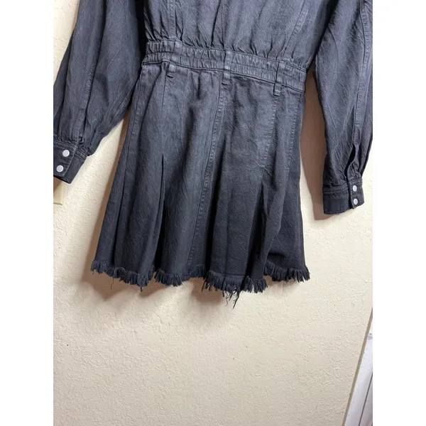 Free People We the Free Black Denim Utility Mini Dress Raw Hem size XS - Image 10